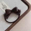 Deep brown acetate hair tie with elegant lace-edged double bow design in French style - 4# Coffee Striped Scrunchie