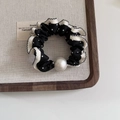 Elastico per capelli in pizzo a pois con perla grande per acconciature eleganti - Modello perla (Perla sintetica bianca) / 2# Nero Modello perla
