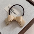Elegant cream lace-cut acetate bow hair tie with high-elasticity dark brown elastic band - 6# Apricot Hair Tie