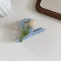 Pinza per capelli a tulipano blu con fiori 3D per acconciature francesi eleganti - Blu