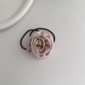 Coletero de satén con flor de rosa rosa champán y banda elástica para peinados elegantes - Lazo para el Cabello Flor Champaña