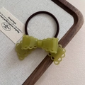 Olive green acetate bow hair tie with delicate lace edges and elastic rubber band - 12# Green Hair Tie