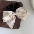 Elegant Chinese style scrunchie with large white bamboo leaf bow on black satin band - Bamboo Style