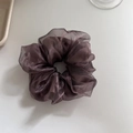 Macro detail of a dark purple double-layered sheer mesh scrunchie on a white tray - 3# Dark Purple