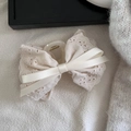 Elegant white lace bow hair claw clip with satin ribbon and acrylic grip for women - Hair Claw / White White Bow Hair Claw