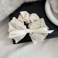 Elegant white lace bow hair scrunchie with silk ribbons in soft French style decor - White White Bow Scrunchie