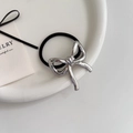 Elastico per capelli minimalista con fiocco in metallo argento su vassoio bianco - 2# Argento