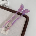 Elegant acetate butterfly hair pin in pink purple marble finish with pearl accents - Pink Purple