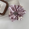 Elegante elastico per capelli in raso viola con fiocchi di seta bianchi chic - Rosa