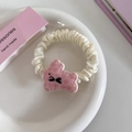 Elastico scrunchie crema in raso con ciondolo a coniglietto rosa e fiocco su ceramica - Elastico Capelli Coniglio Cuore