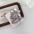 Barrettes à cheveux à nœud gris élégant avec perles argentées pour coiffure - Pinces à cheveux bec de canard