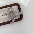 Elegante pinza per capelli con fiocco grigio e perline argentate in stile vintage francese - 3# Molla per Capelli Piccola / Molla per Capelli Piccola