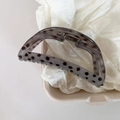 Elegant semi-translucent grey hair claw clip with black polka dots on cream paper base - Gray Half Round