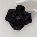 Französischer Haargummi mit schwarz-weißen Punkten aus transparentem Chiffonstoff - Schwarz