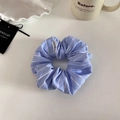 Minimalist blue striped oversized scrunchie for ponytails in a chic Korean style design - Light Blue Fine Striped