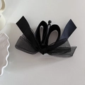 Elegante pinza de pelo tipo banana con lazo de malla negra para mujer y cinta de raso suave - Negro