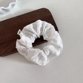 Elegant white lace scrunchie with floral embroidery and elastic band for women - Small / White