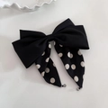 Pince à cheveux style français avec grand nœud en satin noir et pois blancs élégants - 1# Barrette à Ressort à Pois Noirs (JH-0292)