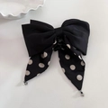 Grande pince à cheveux noire élégante avec nœud à pois blancs et longs rubans soyeux - 3# Pince à Cheveux à Pois Noirs (JH-0292)