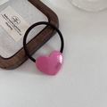 Roze hart haarelastiekje met gouden France Handmade stempel op witte achtergrond - 4# Roze