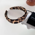 Detail of handmade leopard print fabric headband with smooth satin finish texture - 7# Brown Leopard Headband 3cm