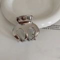 Macro shot of polished silver metal hair claw clip showing glossy finish and texture - Silver