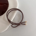 Elastic dark brown hair tie set with double-strand design and gold metal accents - Light Coffee