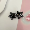 Y2K millennium style black double star hair claw clip with holographic star patterns - Black Star Duckbill Clip