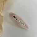 Minimalist oval acetate hair clip in soft mauve pink with marble texture and gold barrette - Pink