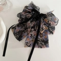 Eleganter violetter Blumen-Haarclip aus Chiffon mit langen Bändern für die Frisur - Schwarz