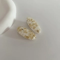 Set of oval resin hair clips with embedded gold foil in creamy white finish - White