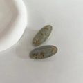 Pair of oval translucent grey-blue hair clips with elegant gold leaf flakes - Gray Blue