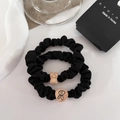 Cute black elastic scrunchies set with gold bear and rabbit metal charms on cards - Rabbit & Bear