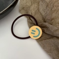 Élastique à cheveux marron foncé avec charm smiley jaune pour coiffures en queue de cheval - Jaune