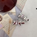 Retro Y2K silver bow hair clips with pink zircon stone set on vintage fabric - Pink Zirconia Bowknot Style / Silver