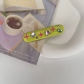 Fermaglio per capelli Y2K rettangolare verde con stelle rosa e strass colorati - Verde