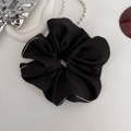 Elegant black satin scrunchie with white contrast edge and silk texture finish - Black-Large
