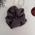 Elegant large satin charcoal gray hair scrunchie with contrasting cream piped edges - Premium Gray (Large)