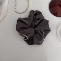 Elegant dark grey satin silk oversized scrunchie with cream white piped edges - Premium Gray (Medium)