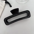 Minimalist glossy black 13cm hollow rectangular hair claw clip with a white drawstring bag - Black