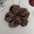 Elegant coffee brown satin oversized scrunchie with contrast white piping detail - Light Coffee (Large)