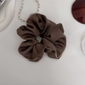 French style satin scrunchie in coffee brown with white contrast piping for women - Light Coffee (Medium)