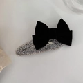 French vintage black velvet bow hair clip with luxury rhinestone embellishments - White Rhinestone Bow Hair Clip