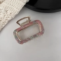 Detail of vintage square acetate hair claw clip with golden alloy frame and marble pattern - Pink and Green