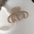 Grande molletta per capelli in acetato marmorizzato con logo France handmade crema e talpa - Beige Caffè