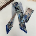 Detailed macro shot of vintage landscape oil painting pattern on silk twilly hair scarf - 5# Beautiful Rivers and Mountains