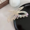 Grosse pince à cheveux papillon évidée avec finition nacrée et irisée élégante - Blanc Sirène