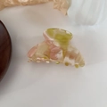 Close-up of pink and green marbled acetate hair claw clip with Barrette la France text - 6# Pink-Green Marble