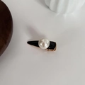 Elegante fermaglio per capelli vintage francese in smalto nero con una grande perla bianca - Nero
