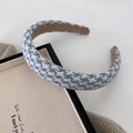 Dettaglio ravvicinato della trama in tweed blu e bianco del cerchietto elegante - 2# Griglia Sottile Blu Bianco
